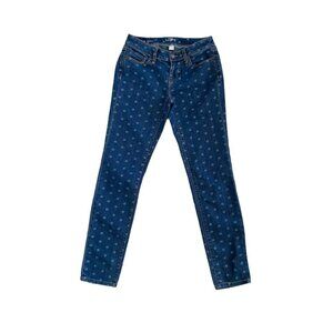 Ann Taylor LOFT Womens Modern Skinny White Polka Dot‎ Blue Jeans Size 0